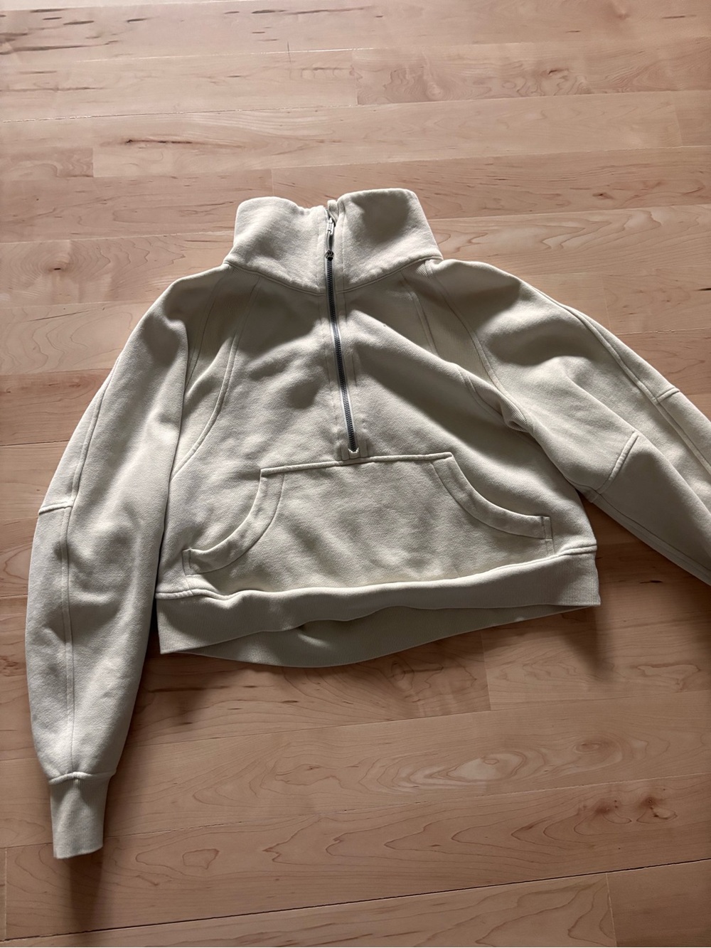 Cropped Half-Zip Pullover Sweatshirt in Cream